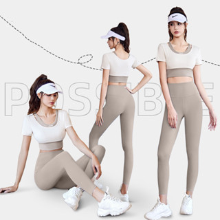 Đồ tập gym nữ bộ tập gym yoga nữ MÚT ĐỆM MAY LIỀN quần legging áo croptop tập gym tay ngắn co giãn thoáng khí SET03