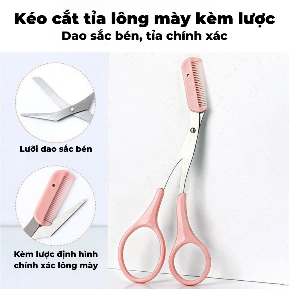 Kéo Cắt Tỉa Lông Mày Lông Mi, Set 02 Dụng Cụ Lược Kéo Tỉa Chân Mày Đa Năng Tiện Dụng dành cho người mới bắt đầu