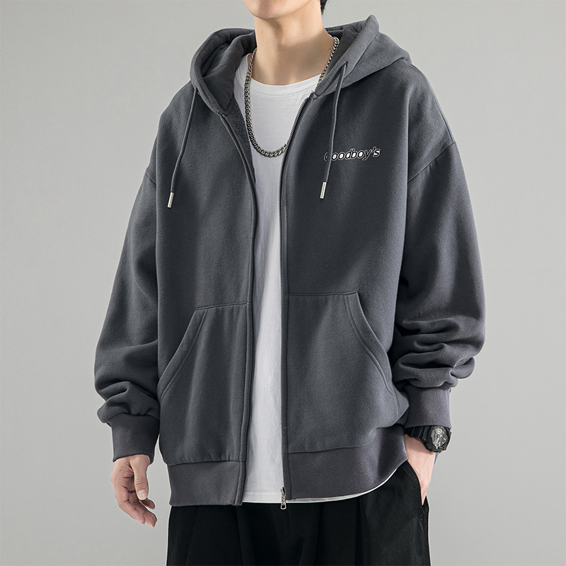 Áo khoác hoodie nam dáng rộng in chữ logo thời trang, áo hoodie nam khoác ngoài 2 màu đen xám basic mặc đi chơi đi học