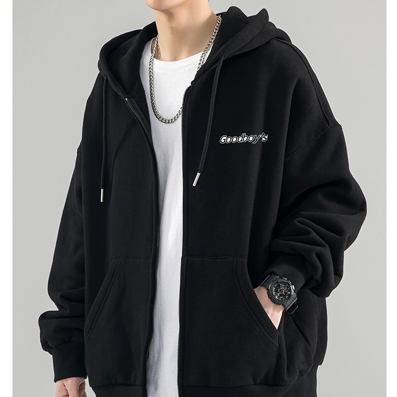 Áo khoác hoodie nam dáng rộng in chữ logo thời trang, áo hoodie nam khoác ngoài 2 màu đen xám basic mặc đi chơi đi học