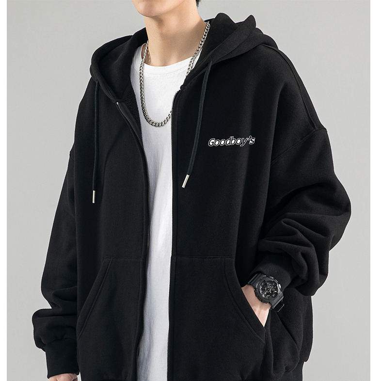 Áo khoác hoodie nam dáng rộng in chữ logo thời trang, áo hoodie nam khoác ngoài 2 màu đen xám basic mặc đi chơi đi học