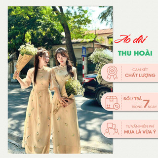 Áo dài cách tân cúc chi thêu hoa nổi đơn giản nhẹ nhàng mẫu mới nhất áo dài ngọc hoài cam kết chất lượng