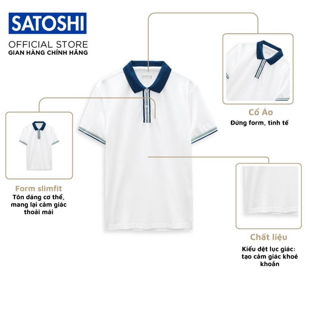 Áo Polo Satoshi Micro Pique SAPL84 Viền Cổ Xanh Phong Cách Sang Trọng Chất Co Giãn Dễ Phối Đồ