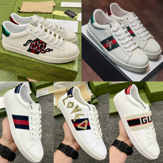 Giày thể thao sneaker nam nữ thêu vạch xanh đỏ dệt chữ LOVED, Ong, Rắn thêu vàng phối gót vảy rắn song màu đen đỏ