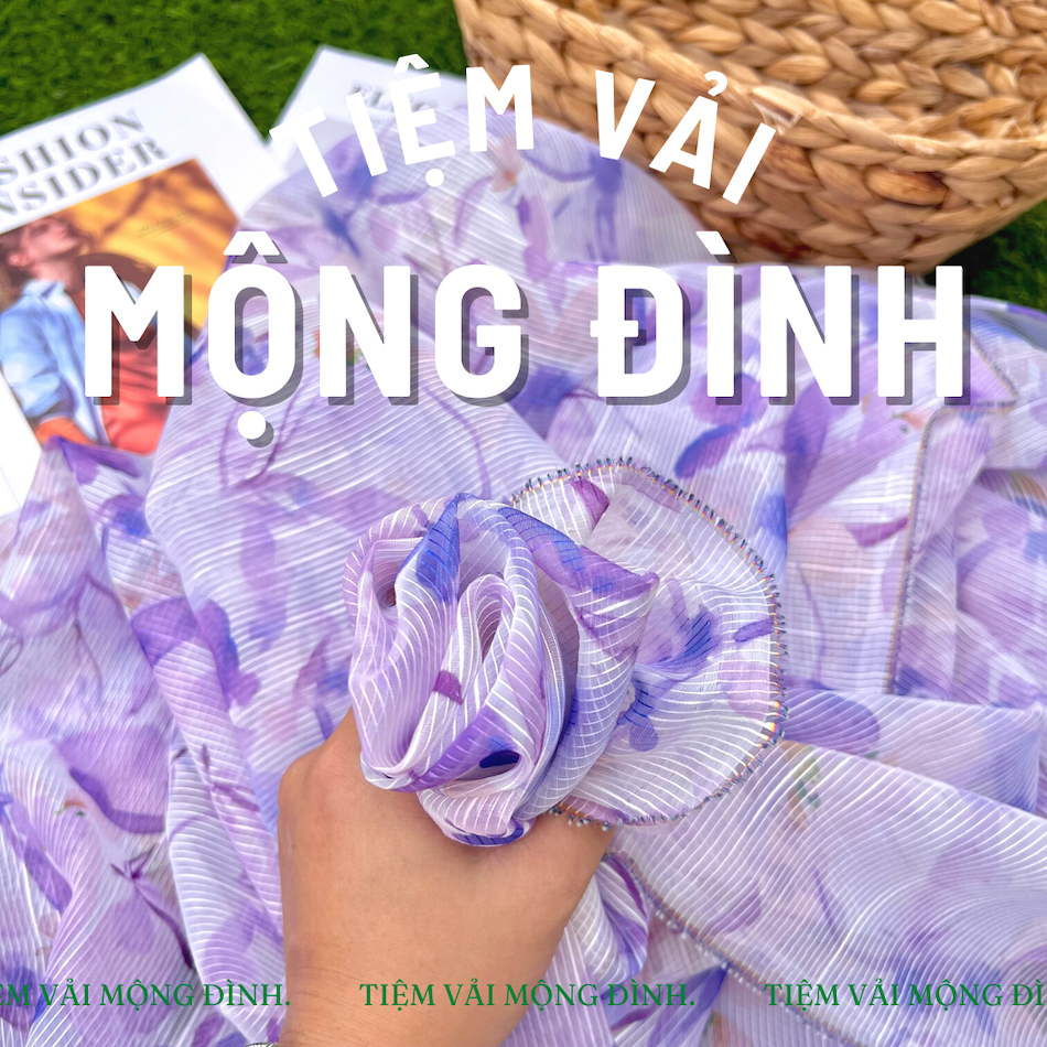 Voan Voan Vân Sọc Nổi Chất Đứng Phồng Màu Tím Rịm Tiểu Thơ Rất Xinh