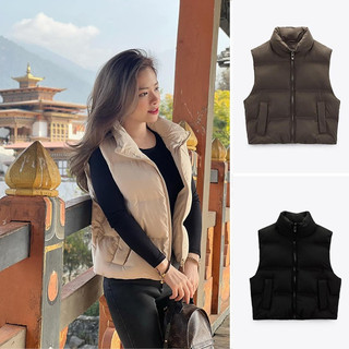 (3 MÀU) ÁO PHAO GILE ZARA XUẤT TUỒN CHẦN BÔNG DÁNG NGẮN MÀU ĐEN/BE - 3046/242