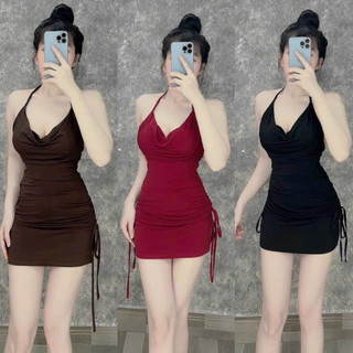 Đầm body rút dây hông cổ đổ cột dây hở lưng sexy - thun mịn