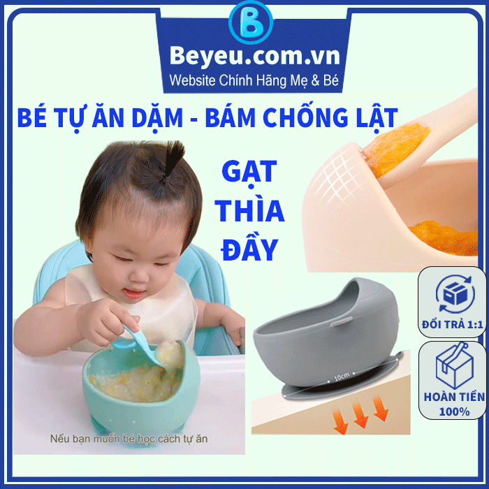 Bát Ăn Dặm Siêu Hút Bàn Chống Đổ Lật Cho Bé Tập Ăn Có Nắp Gạt Thức Ăn Thừa