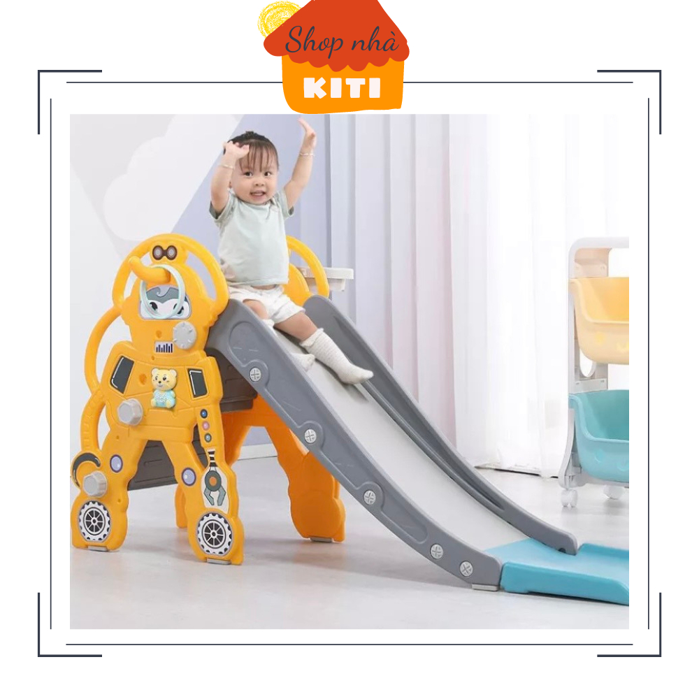 Cầu trượt cho bé mẫu Robot dành cho bé yêu đủ màu _ Tặng kèm rổ ném bóng và bộ nhac gấu.