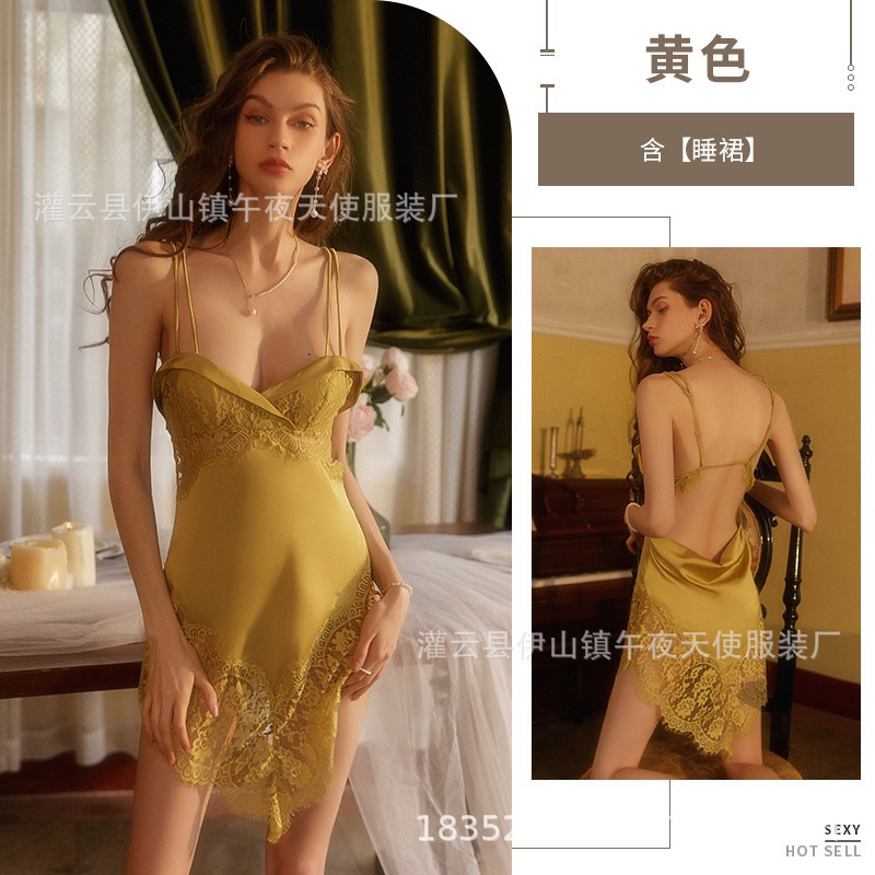 Váy ngủ 2 dây hở lưng phối ren sexy quyến rũ gợi cảm V340