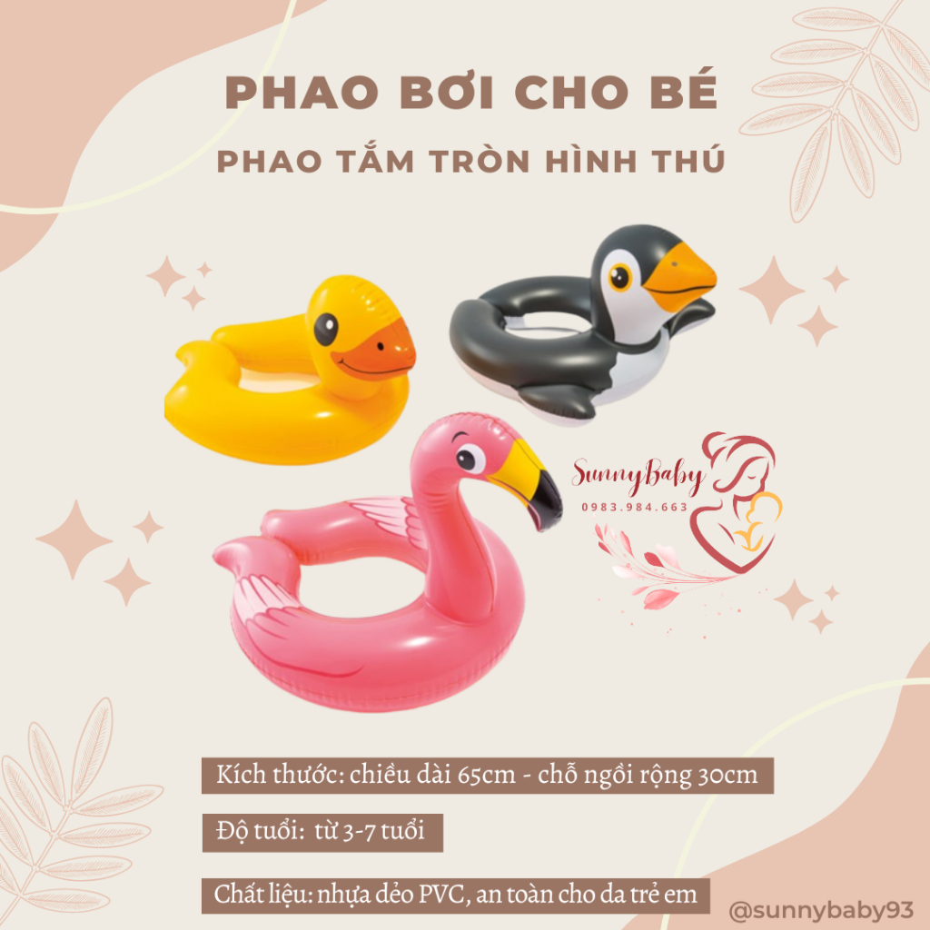Phao Tắm Biển Cho Bé Giá Tốt - Phao Bơi Trẻ Em- Giá Rẻ Cao Cấp - Phao Tròn Hồng Hạc Vịt Vàng Bé Trai Bé Gái