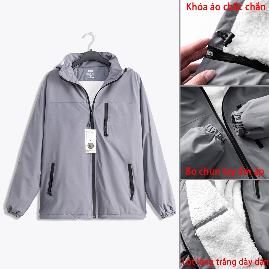 Áo gió nam nữ lót lông cừu phủ nano chống thấm nước cao cấp, áo gió unisex lông cừu siêu ấm chất dày đẹp