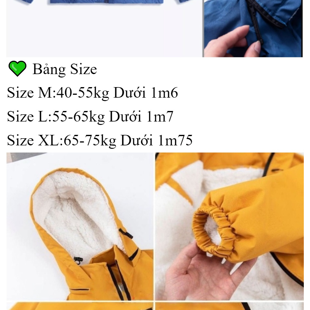 Áo gió nam nữ lót lông cừu phủ nano chống thấm nước cao cấp, áo gió unisex lông cừu siêu ấm chất dày đẹp