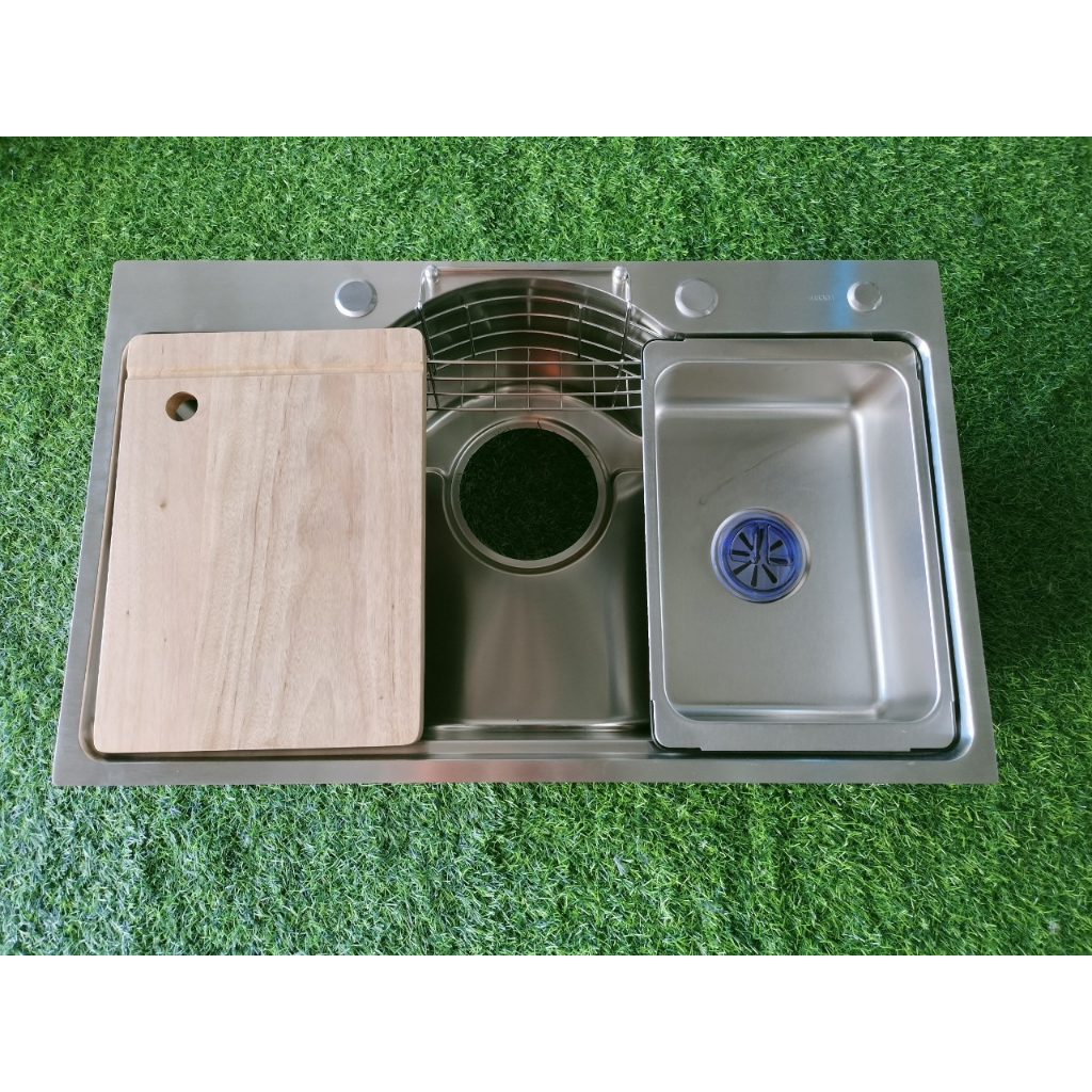 Chậu rửa bát 1 hố inox 304, chậu rửa bát 1 hố hình bán nguyệt nano, thau rửa chén 1 hố nano RAINY