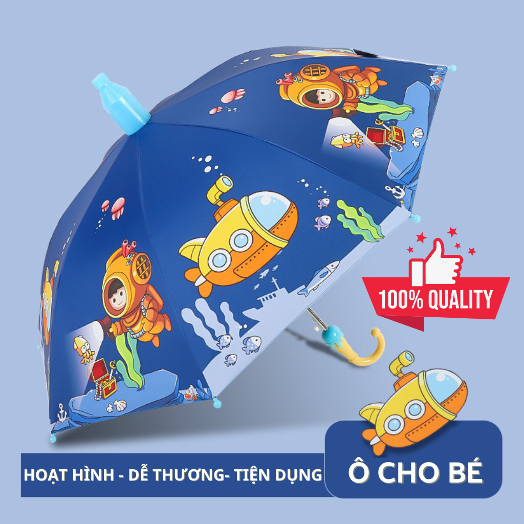 Ô trẻ em hoạt hình ngộ nghĩnh dễ thương. Ô cho bé trai và bé gái khung thép chắc chắn, vải dù 2 lớp, chống nước tốt