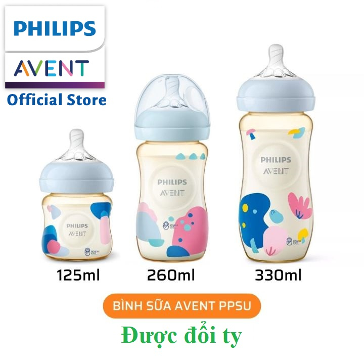 Bình sữa Philips Avent Natural nhựa PPSU đơn 125ml-260ml-330ml, được đổi ty