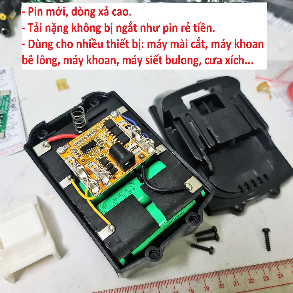 Pin 21V 10 cell samsung 25R đóng mới. Xả cao dùng cho máy mài cắt, khoan bê tông, siết bulong, tải nặng không bị ngắt