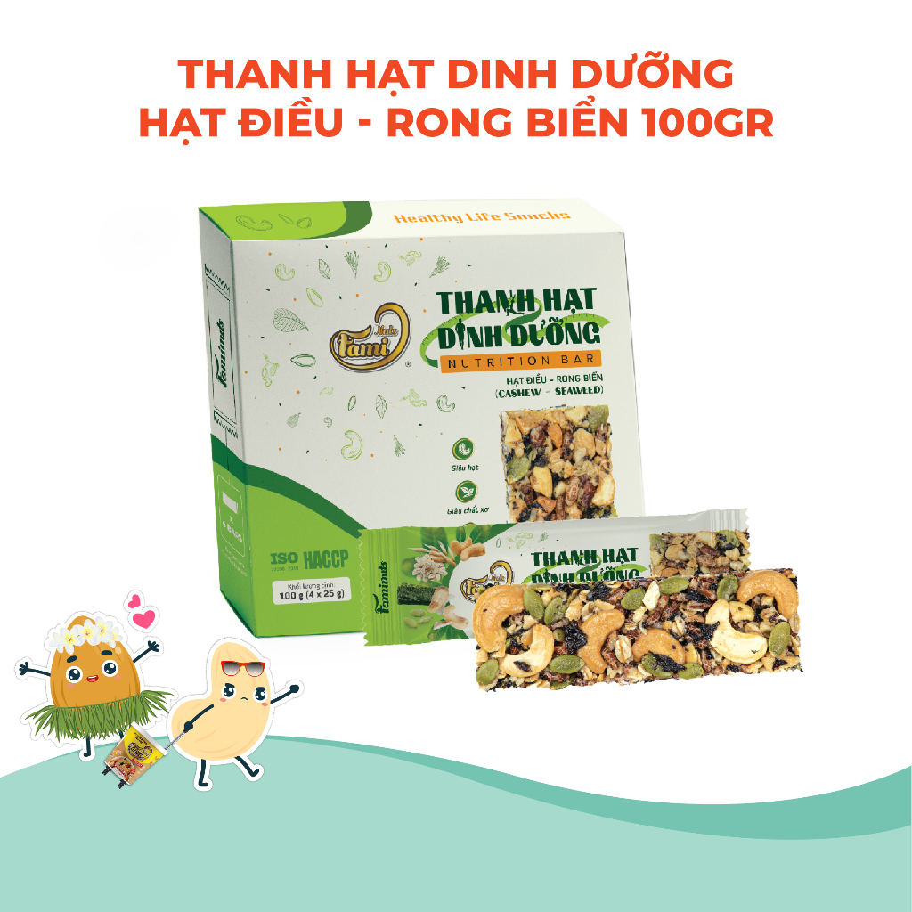 Thanh Hạt Dinh Dưỡng Mix Vị Rong Biển, Hạt Điều, Hạnh Nhân, Yến Mạch, Trái Cây Faminuts - Thanh Ngũ Cốc Ăn Kiêng