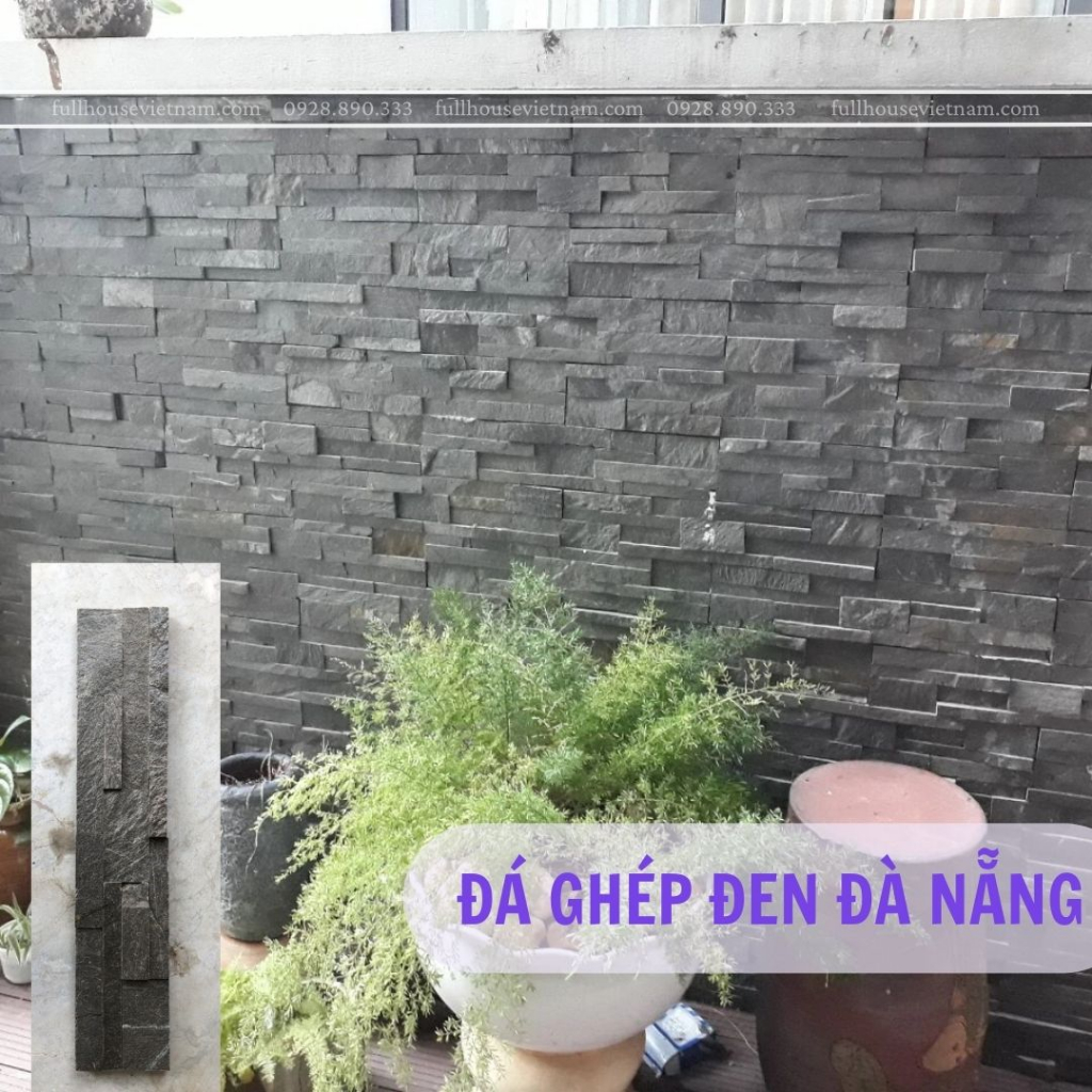 Gạch ghép đen Đà Nẵng 10x50cm ốp tường sân vườn, tiểu cảnh,...