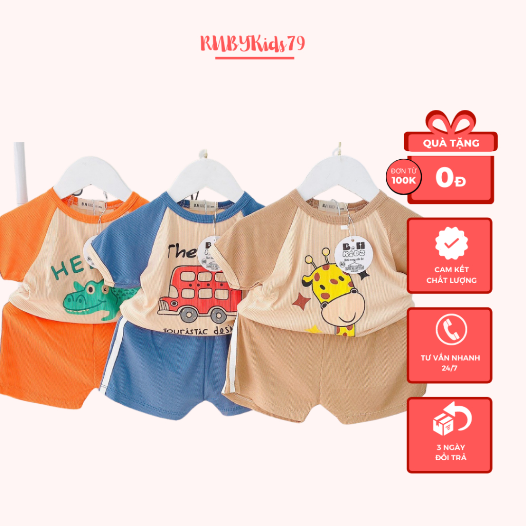 Bộ cộc tay bé trai chất vải tăm lạnh họa tiết dễ thương thoáng mát mùa hè - rubykids79