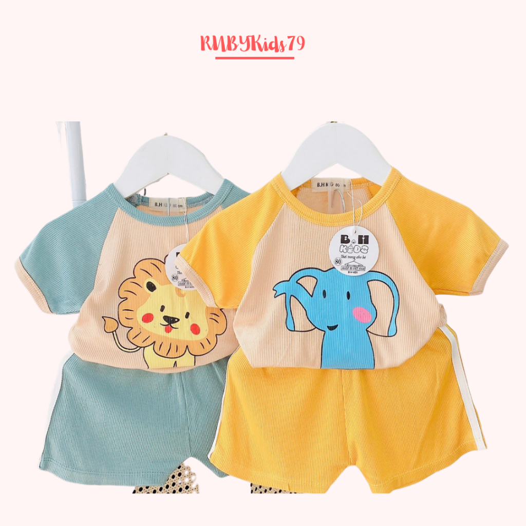 Bộ cộc tay bé trai chất vải tăm lạnh họa tiết dễ thương thoáng mát mùa hè - rubykids79
