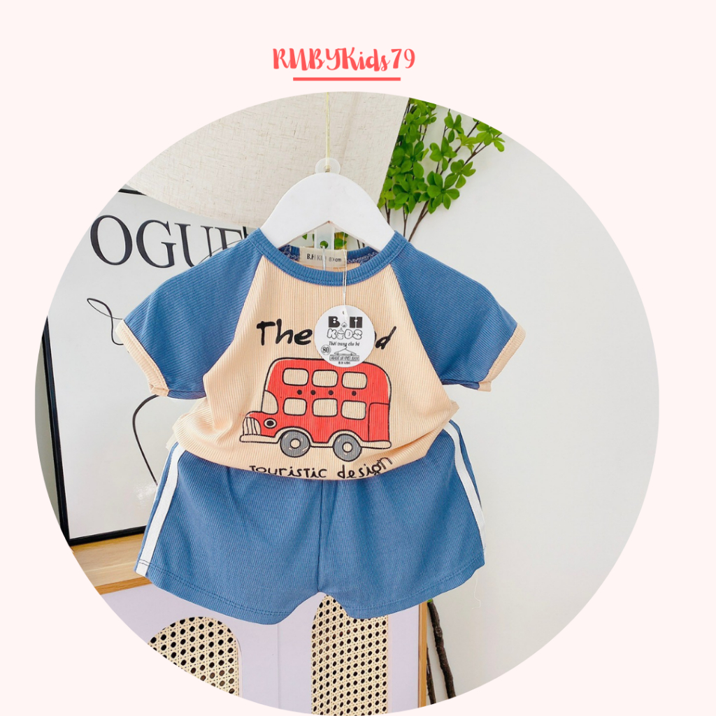 Bộ cộc tay bé trai chất vải tăm lạnh họa tiết dễ thương thoáng mát mùa hè - rubykids79