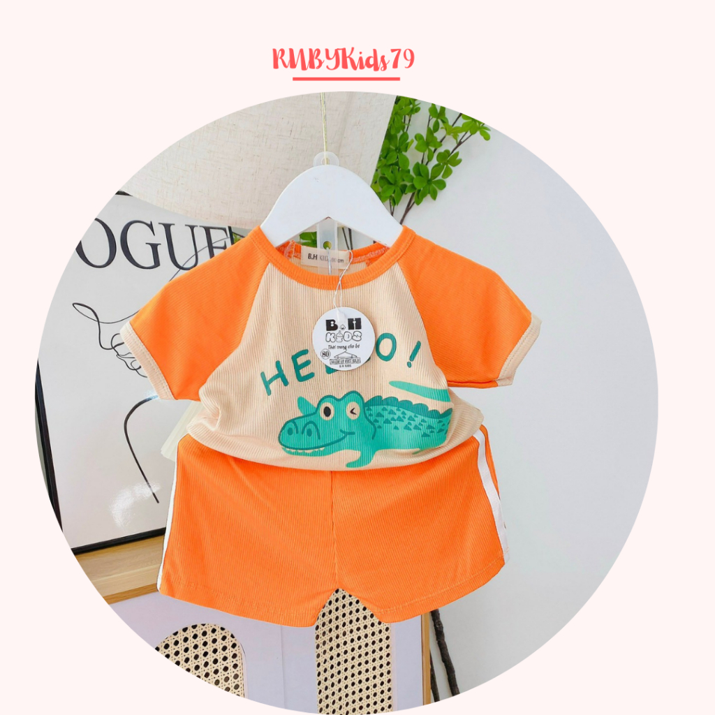 Bộ cộc tay bé trai chất vải tăm lạnh họa tiết dễ thương thoáng mát mùa hè - rubykids79