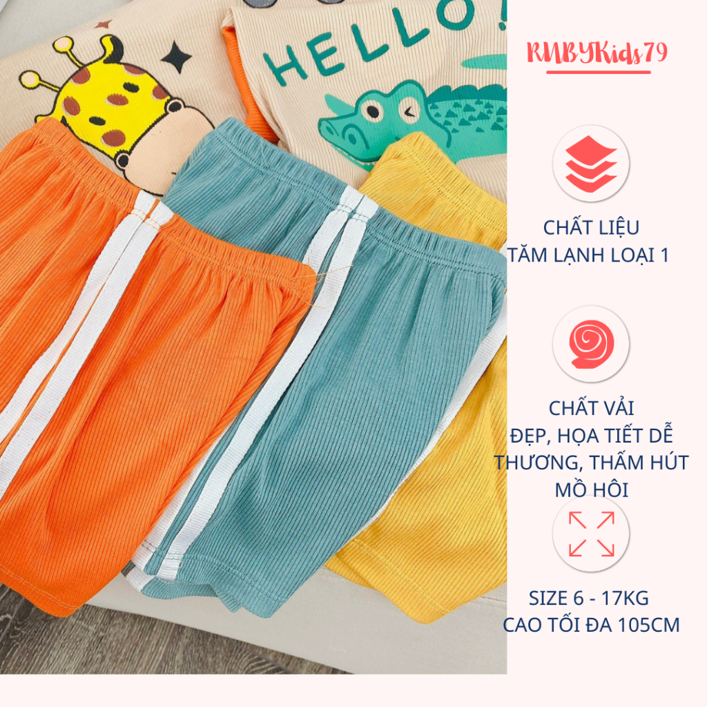 Bộ cộc tay bé trai chất vải tăm lạnh họa tiết dễ thương thoáng mát mùa hè - rubykids79