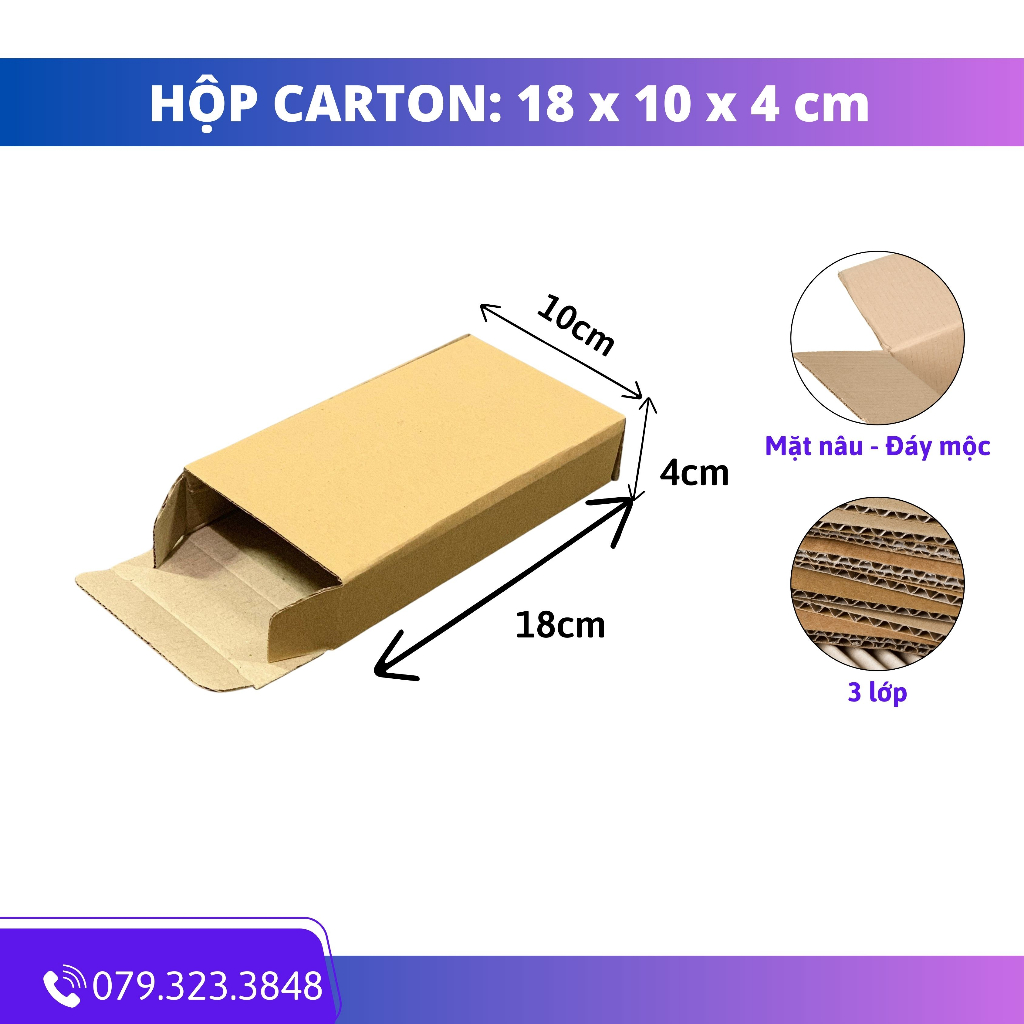 18x10x4 Combo 100 Hộp Carton Đóng Hàng Hộp Ship COD 3 Lớp sóng E Mặt Nâu