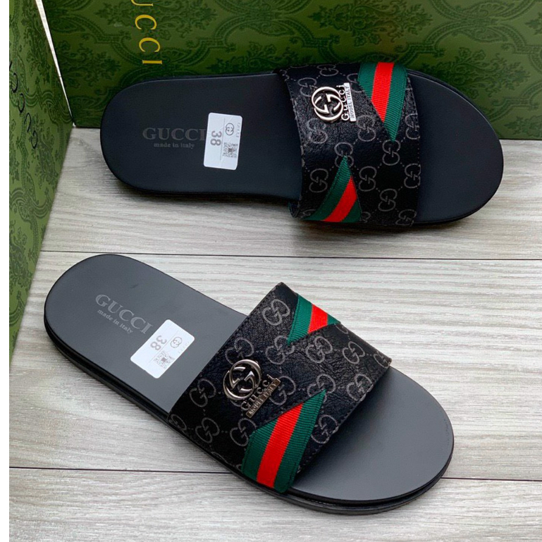 Dép Quai Ngang Nam Dép da G.u.c.c.i Quai Da, Đế 2 lớp Thời Trang Cao Cấp Full Bill Box full size 38-43