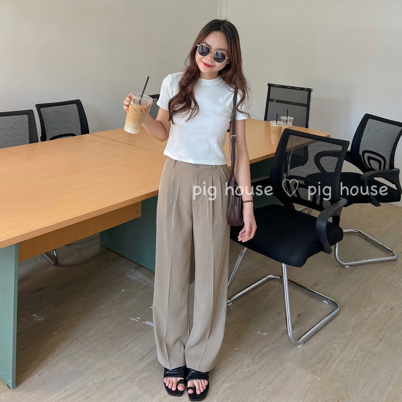 Quần suông vải hàn quốc 271 form rộng vừa hàng qc chất đẹp