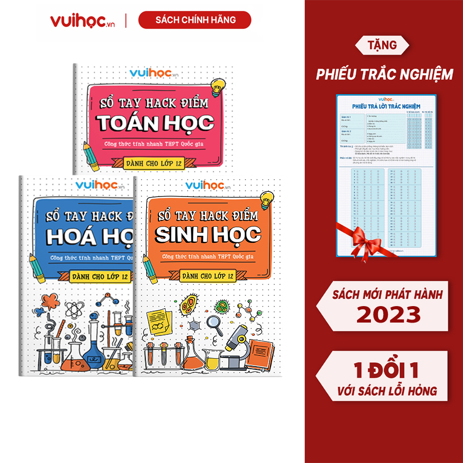 Bộ 3 Sổ Tay Kiến Thức Hack Điểm Môn Toán Hóa Sinh Công Thức Tính Nhanh THPT Quốc Gia Vuihoc.vn