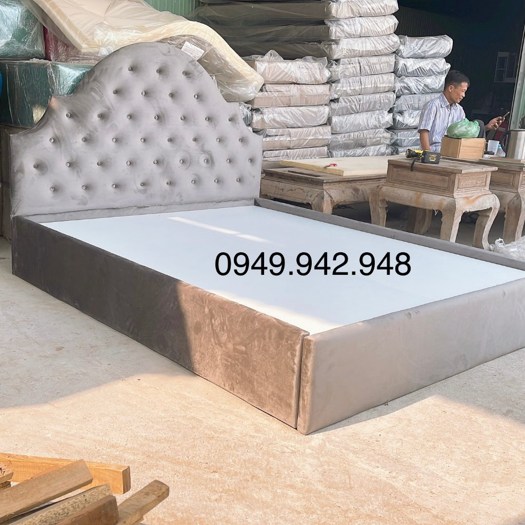 GIƯỜNG BỌC NỆM NHUNG GỖ MDF- GIA LINH GROUP