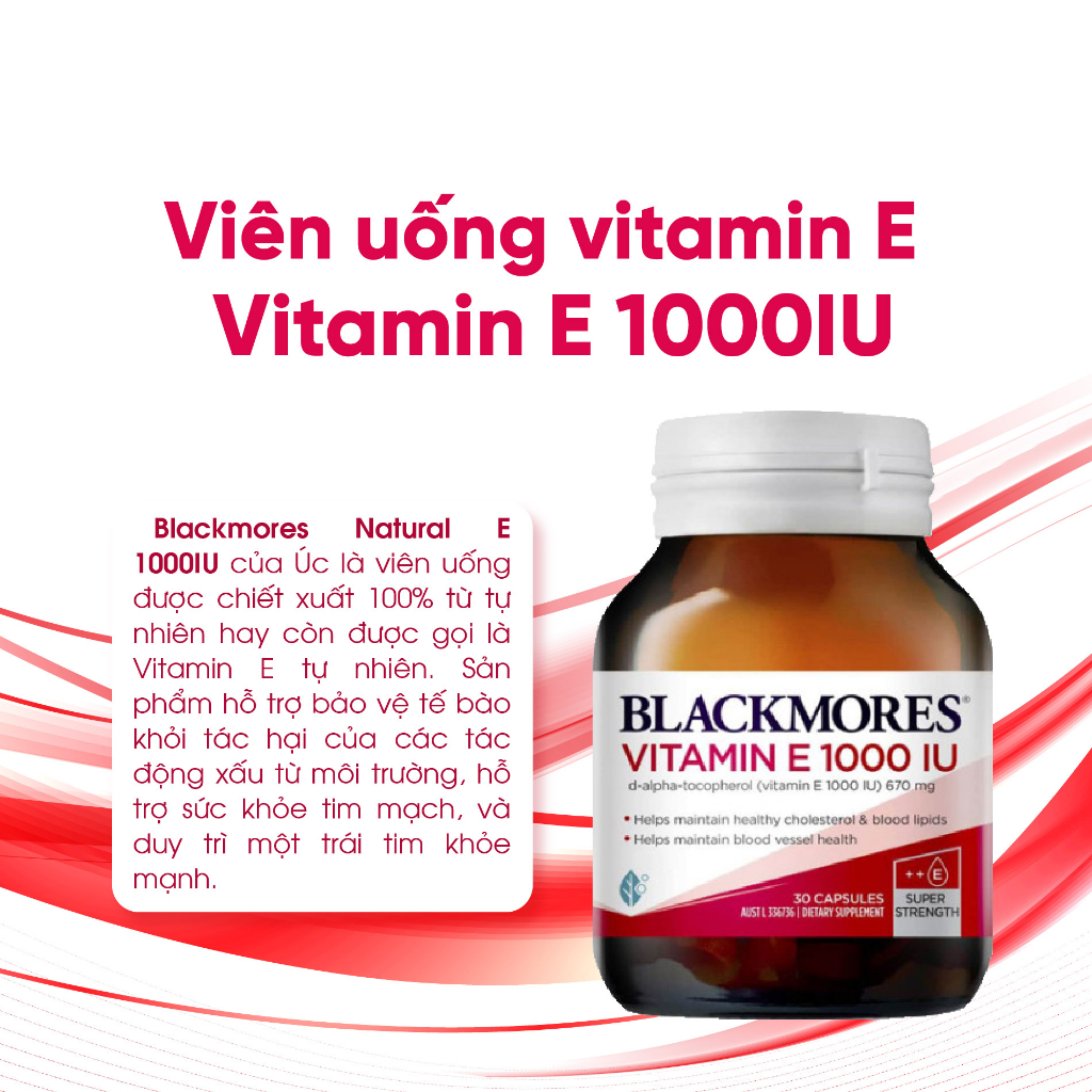 Viên uống bổ sung Vitamin E 1000 IU Blackmores 30v giúp đẹp da tăng tuần hoàn máu