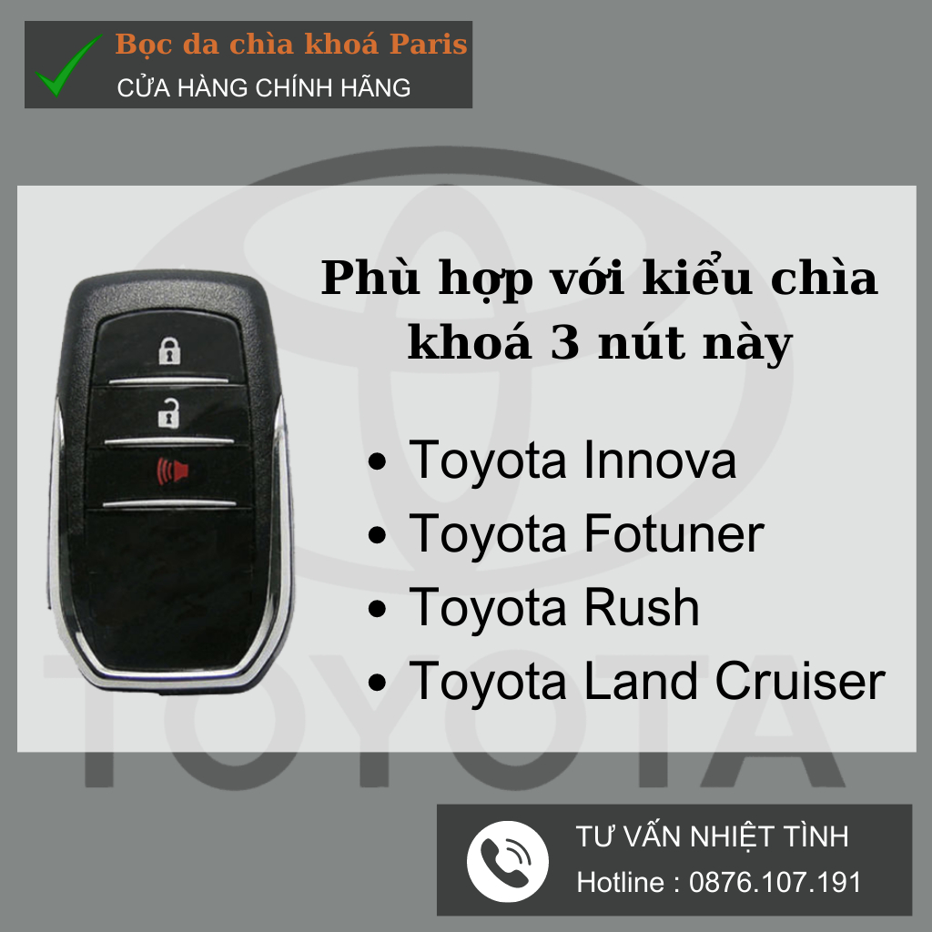 Bọc chìa khoá Toyota Fotuner Land Cuiser Innova Hilux , ốp chìa khoá ô tô toyota da thật