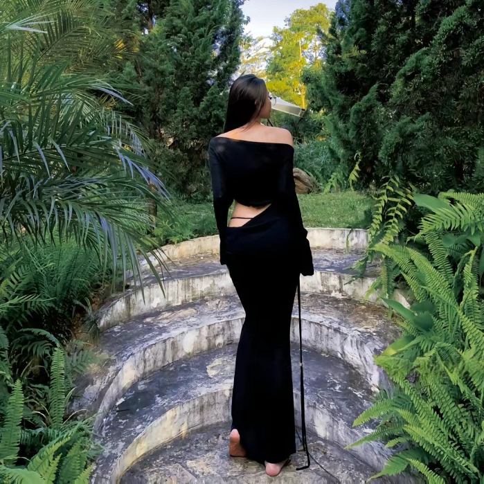 Đầm Body Tay Dài Trễ Vai Khoét Eo