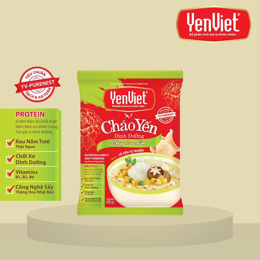 Cháo Yến Dinh Dưỡng YenViet - Chay Rau Nấm [Thùng 30 gói]