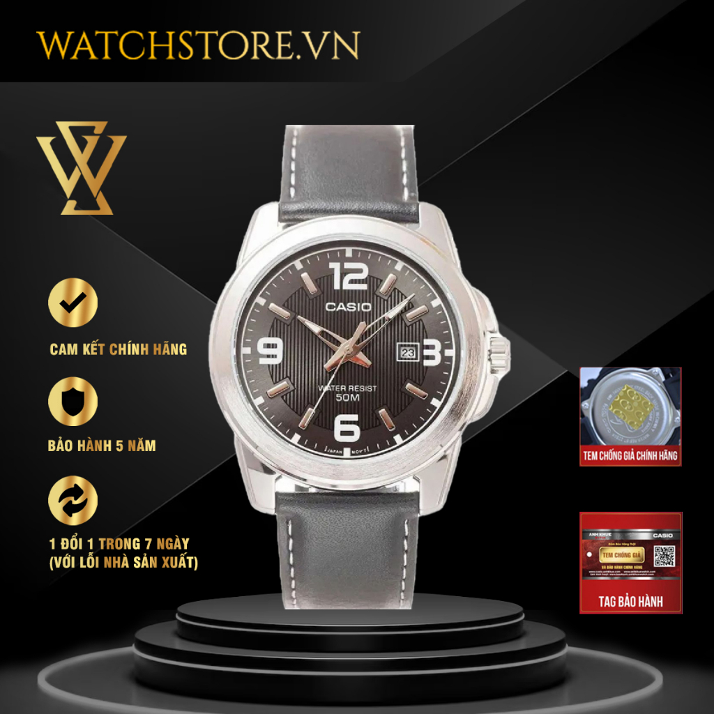Đồng Hồ Quartz Nam Casio WATCHSTORE MTP-1314L-8AVDF Thiết Kế Kính Khoáng 45mm, Dây Đeo Da Và Vỏ Thép Không Gỉ