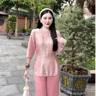 Set pháp phục đi lễ chất liệu lụa tằm cao cấp Pháp Phục Hải Đường