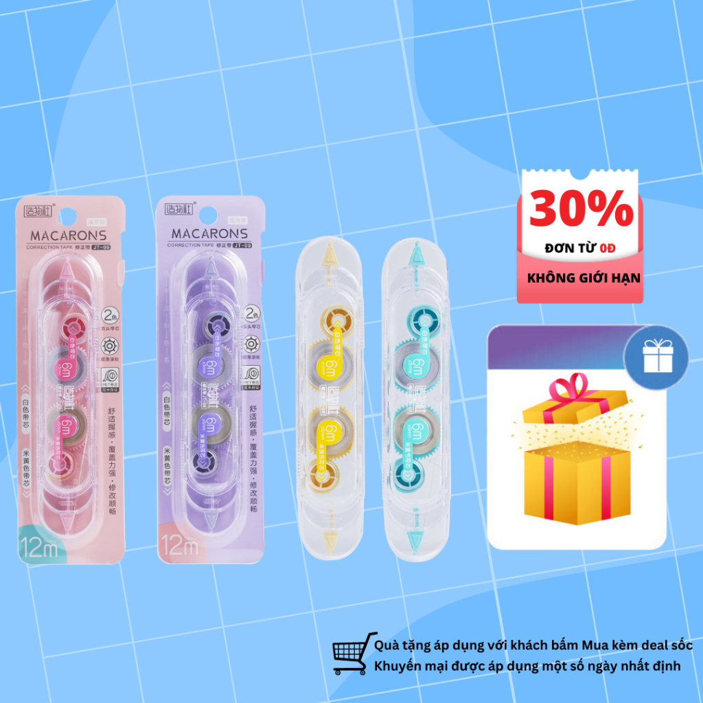 Bút xoá băng kéo hai đầu Macaron lõi xoá dài 6mx5mm phù hợp cho học sinh, văn phòng JT-09