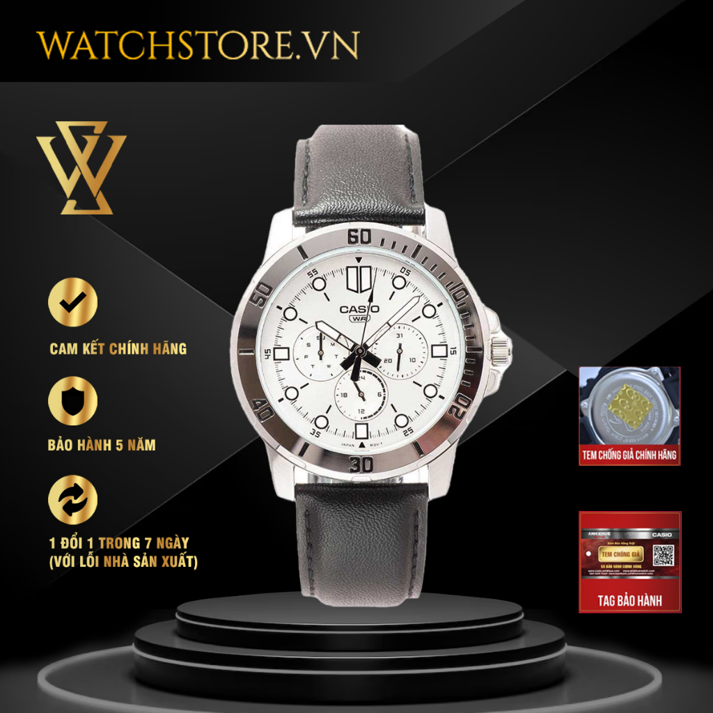 Đồng Hồ Quartz Nam Casio WATCHSTORE MTP-VD300L-7EUDF Thiết Kế Kính Khoáng 45mm, Dây Da, Vỏ Thép Không Gỉ