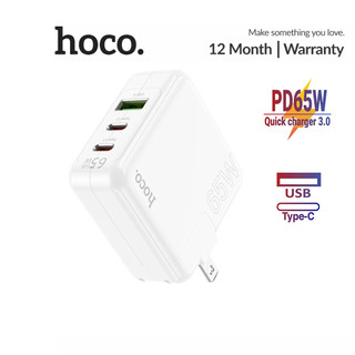 Củ sạc nhanh pd65w hoco c115 chân dẹt 2 cổng type-c/usb hỗ trợ qc3.0