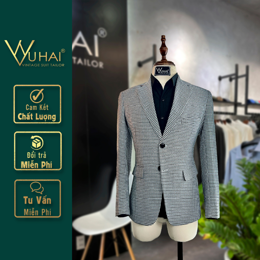 Áo Khoác dạ Blazer nam đẹp họa tiết kẻ xéo, from Hàn Quốc 2 cúc