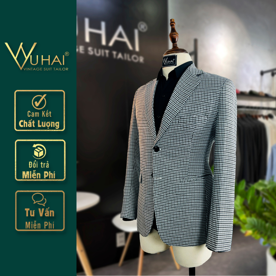 Áo Khoác dạ Blazer nam đẹp họa tiết kẻ xéo, from Hàn Quốc 2 cúc