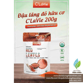 Đậu lăng đỏ hữu cơ c'lavie organic red lentils, 200g