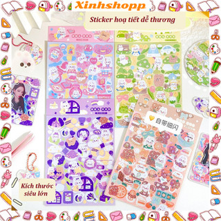 Sticker Gấu Thỏ Màng Hologram Siêu Lớn 14x18cm