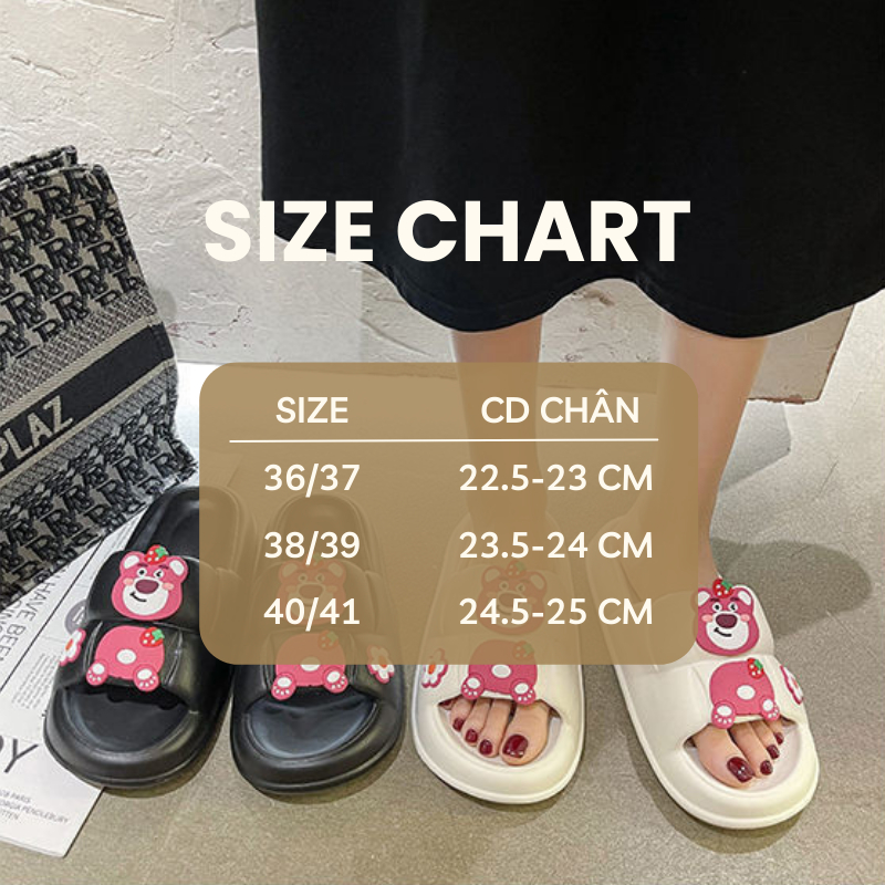 Dép bánh mì nữ gấu dâu chống trơn trượt Form Ôm Tăng 1 Size nhựa PVC bền đẹp siêu nhẹ 3Fashion - 3252
