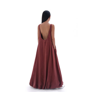 /ou'ba:d/ - ĐẦM VÁY BÍ LỤA MÀU ĐỎ GẠCH form suông basic nữ, chất vải mịn S/M/L