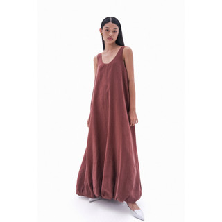 /ou'ba:d/ - đầm váy bí lụa màu đỏ gạch form suông basic nữ, chất vải mịn s/m/l