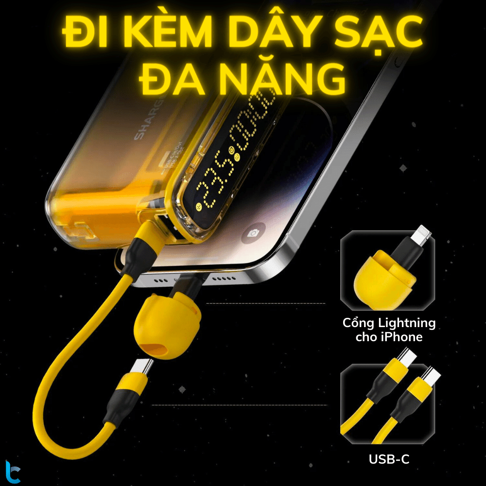 Pin Dự Phòng Shargeek Starship Seer 10.000mAh Sạc Nhanh 35W, Tích Hợp Đồng Hồ/ Báo thức - Tặng Kèm Dây Sạc